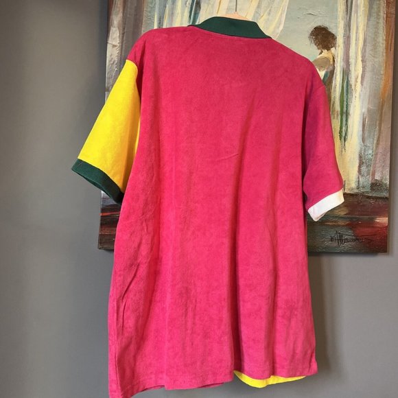 Fila Palani Sz XL Terry Tennis Polo Yellow/Pink Shirt Cotton Blend Embroidered - Picture 7 of 15